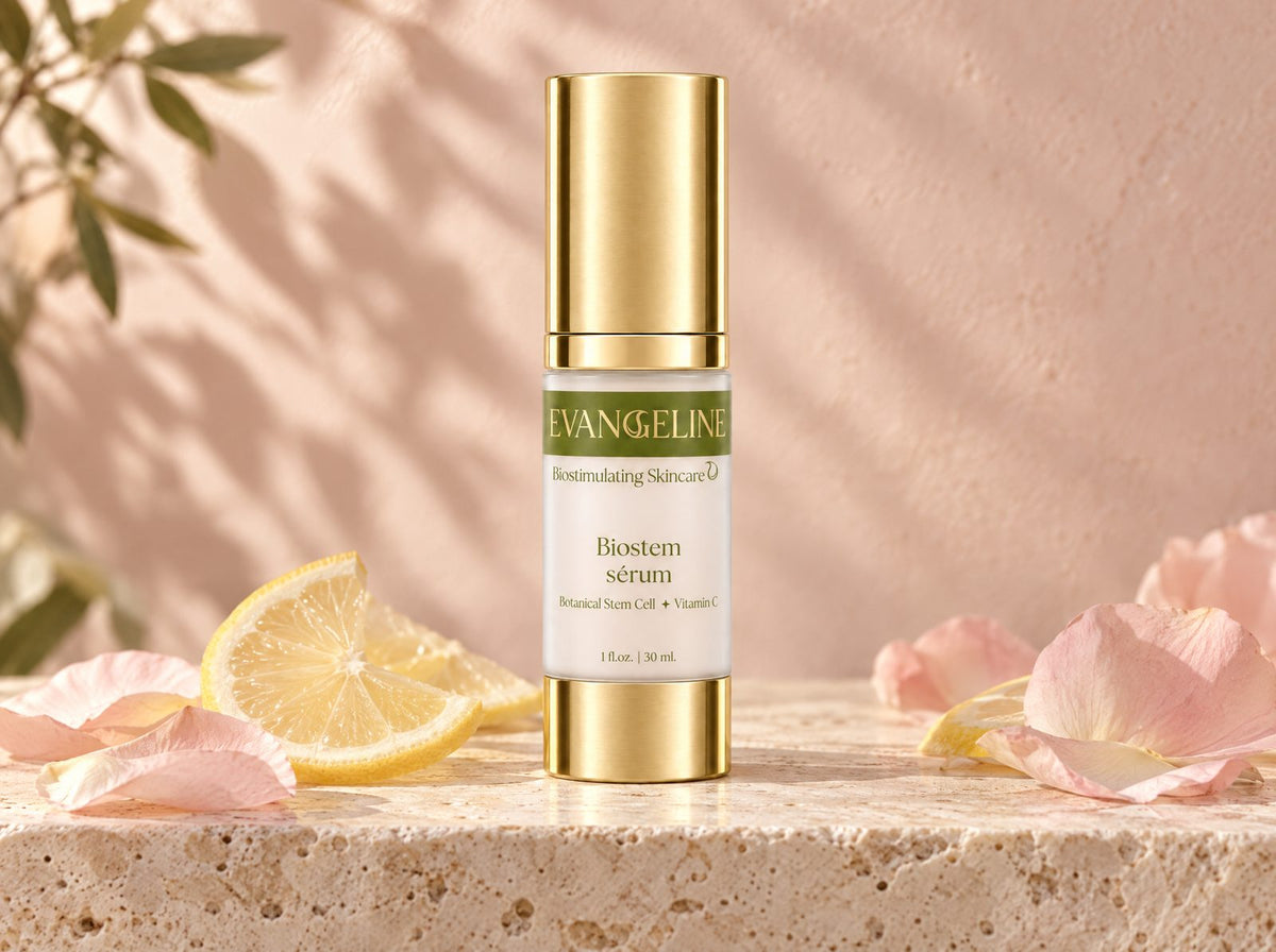 Evangeline Biostem Serum with citrus slices and rose petals